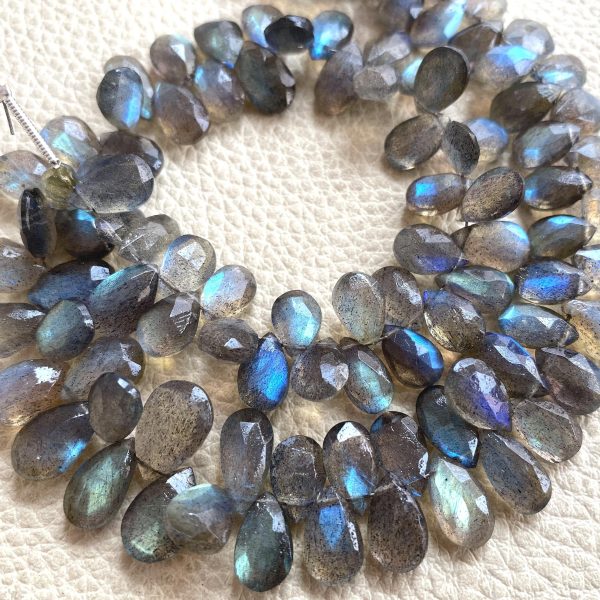 7 Inch Long Strand,Very-Very,Finest, Blue Flashy Labradorite Faceted PEAR Shaped Briolettes, 10-9mm Long size,Promotional Price