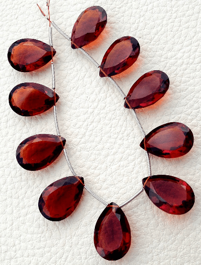4 Matched pairs, Superb New HESSONITE Garnet Quartz, New Cut Faceted Pear Shape Briolettes,18x12mm Long,Superb