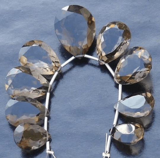 AAA Quality,SMOKY Quartz Faceted Cut Stone Pear Shaped Briolettes, 14-20mm Long size, 9 Pieces,GORGEOUS