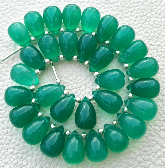Brand New, 5 Matched Pairs, 12x8mm Long aprx.,GREEN ONYX CHALCEDONY Smooth Drops Briolettes,Amazing Item at Low Price