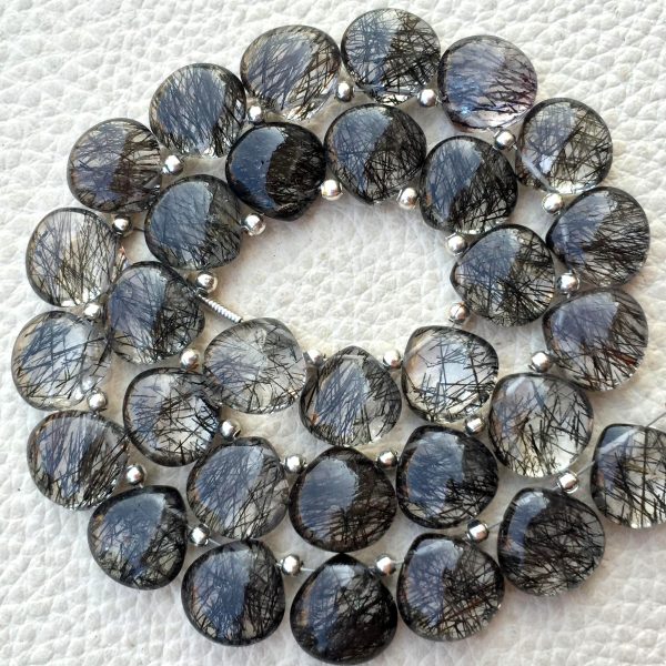 3 Matched Pair, NATURAL BLACK Rutilated Quartz Smooth Heart Shape Briolettes, 10x10mm size.Superb Item at Low Price