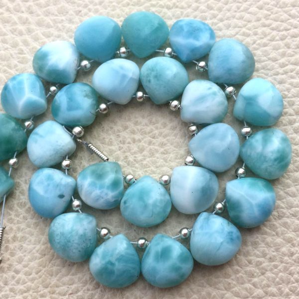 3 Matched Pair, NATURAL LARIMAR Smooth Heart Shape Briolettes, 10x10mm size.Superb Item at Low Price
