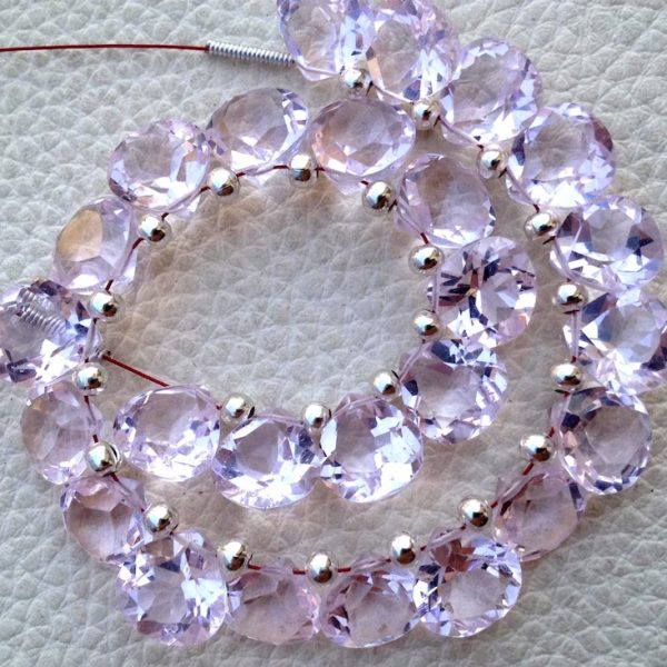 30 Pieces,Brand New Item, MORGANITE PINK Aqua Quartz Faceted Cut Heart Shape Briolettes,8x8mm size,Superb Item at Low Price