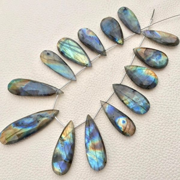 35-25MM Giant Size,Pear-Finest-Superb-Natural BLUE FLASHY LABRADORITE Elongated Faceted Pear Shape Briolettes,
