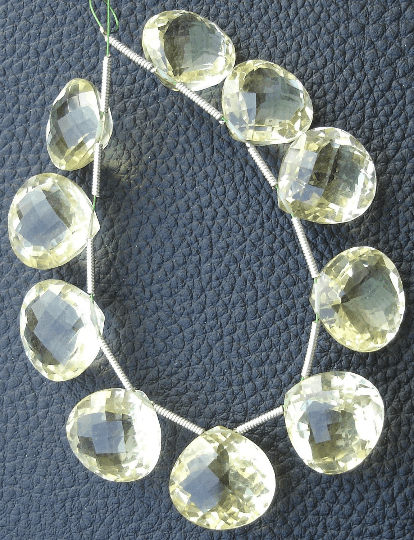 5 Matched Pair,LEMON Quartz, Faceted Heart Shape Briolettes,16x16mm size.Cut HEART Special Shape and Cut