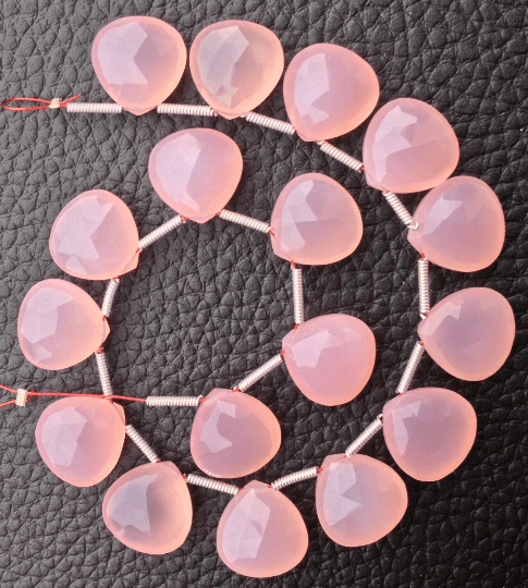 Brand New, 5 Matched Pairs,12x12mm  ROSE PINK Chalcedony Faceted Heart Briolettes,Amazing Item at Low Price