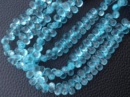 Brand New, 1/2 Strand, SKY BLUE QUARTZ Micro Faceted Drops,8-9mm Size,Amazing Rare Color Drops