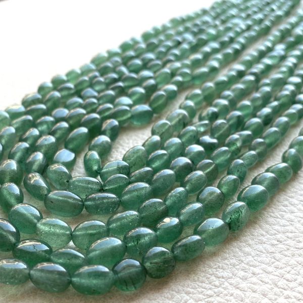 Brand New,Natural GREEN Strawberry Quartz Smooth Oval Nuggets,Full 14 Inch Long Strand 9-6mm Size,Finest Quality