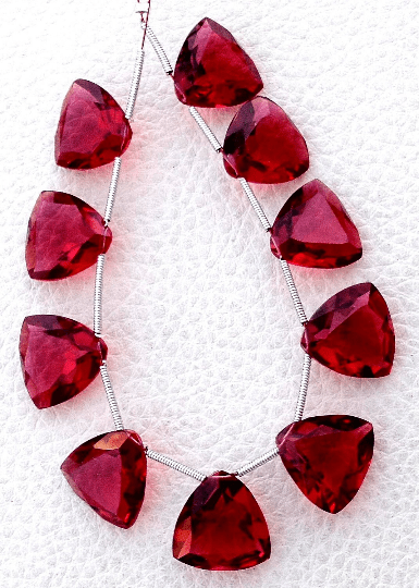 4 Matched pairs, Superb RUBY RED Quartz Faceted CUT Trillion Shape Briolettes,12X12mm Size,Finest Item