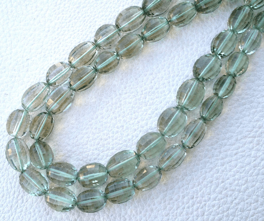 Brand New, Natural Green AMETHYST Faceted Oval Nuggets Shape Briolettes,10-12mm Long Size, Full 8 Inch Long Strand,Amazing Item