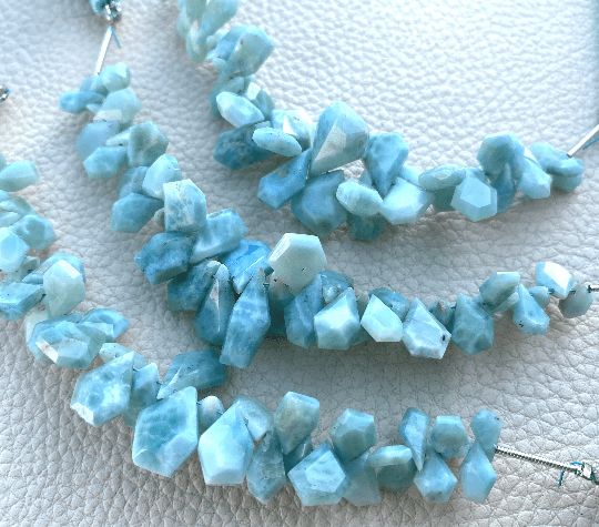 Limited Stock,Brand New, Amazing Natural LARIMAR Faceted Fancy Shape Briolettes,10-8mm,Full 4 Inch Strand,Amazing Rare Item
