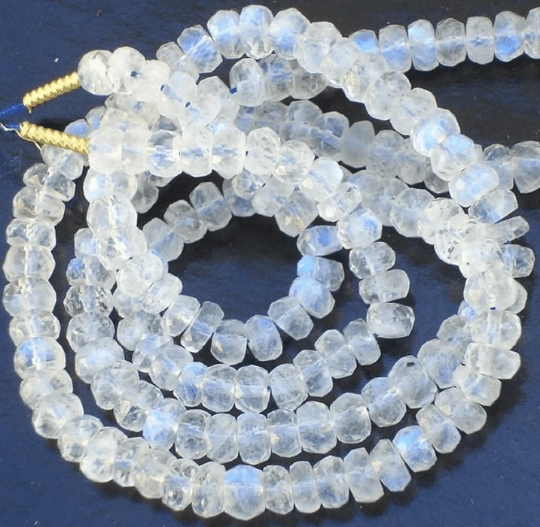 Super Rare, RAINBOW MOONSTONE Faceted Rondells 4mm 15 Inch Long Strand,Fine Quality Blue Flashy Rainbow