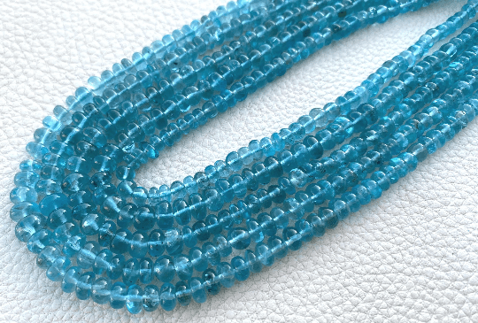 Brand New, Full 14 Inch Full Strand,Natural SKY BLUE APATITE Smooth Rondelles Beads,5-4mm Size, Amazing Item at Low Price.