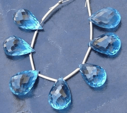 Truly Rare,Gorgeous, SWISS BLUE QUARTZ, Micro Faceted Drops Shape Briolettes 11 Pcs 12-14mm Long,Great Item