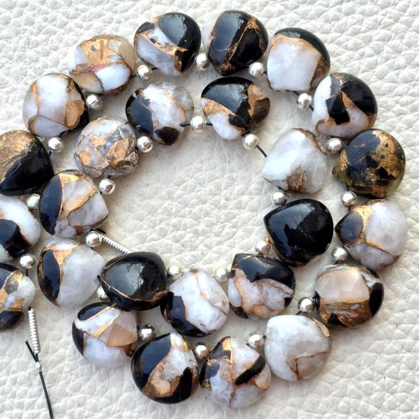 4 Matched Pair, Ivory Copper Obsidian Smooth Heart Shape Briolettes, 10x10mm size.Superb Item at Low Price