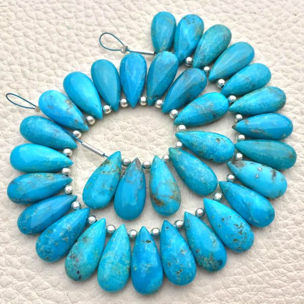 4 Matched Pair, NATURAL Arizona Turquoise Smooth PEAR Shape Briolettes, 15x7mm size.Superb Item at Low Price