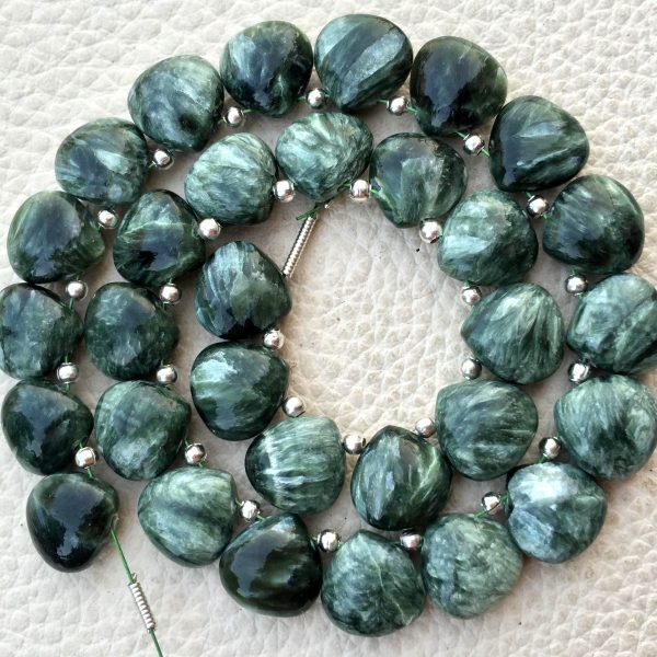 4 Matched Pair, NATURAL Chatoyant Seraphinite Smooth Heart Shape Briolettes, 10x10mm size.Superb Item at Low Price