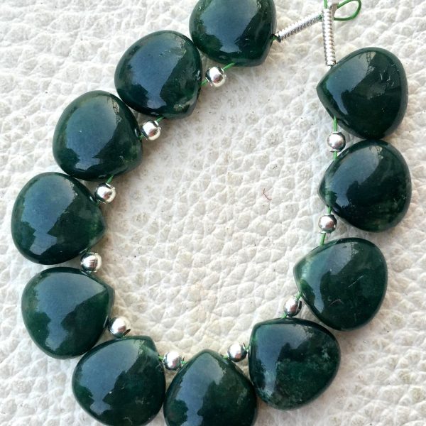 4 Matched Pair, NATURAL Royal GREEN Moss Agate Smooth Heart Shape Briolettes, 10x10mm size.Superb Item at Low Price