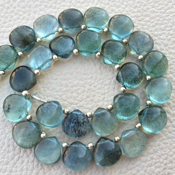 4 Matched Pair, Rare NATURAL MOSS AQUAMARINE Smooth Heart Shape Briolettes, 10x10mm size.Superb Item at Low Price