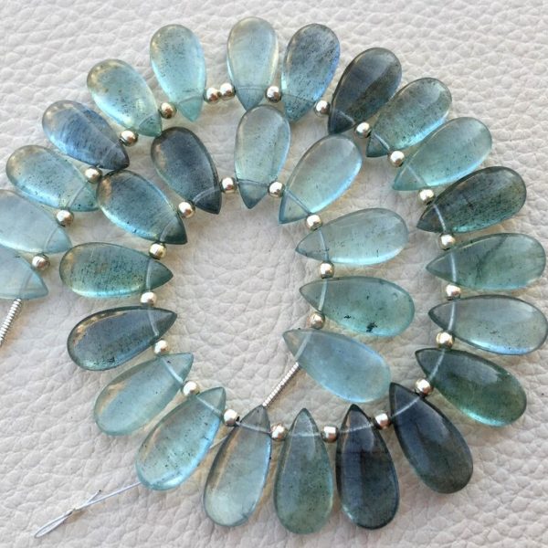 4 Matched Pair, Rare NATURAL MOSS AQUAMARINE Smooth Pear Shape Briolettes, 15x7mm size.Superb Item at Low Price