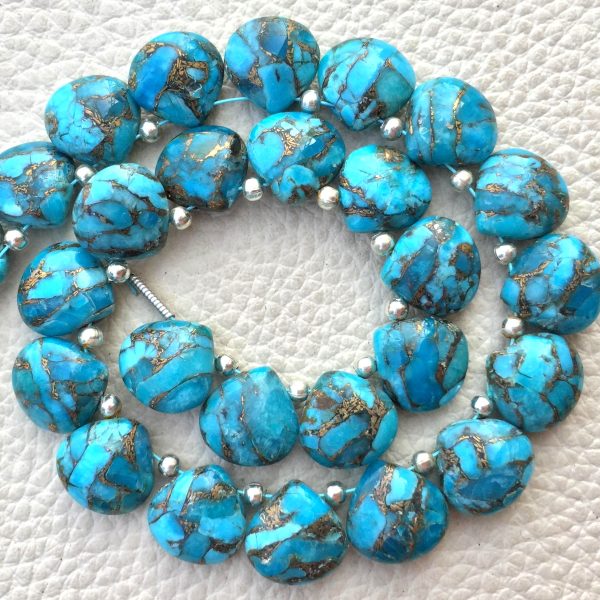 4 Matched Pair, SKY BLUE COPPER Turquoise Smooth Heart Shape Briolettes, 10x10mm size.Superb Item at Low Price