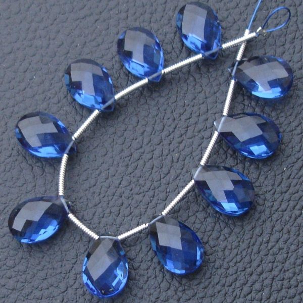 10 Pcs Set, KASHMIR BLUE Quartz Faceted PEAR Shape Briolettes, 14X9mm Long, 5 Matched Pairs,Superb Item,Wholesale Price
