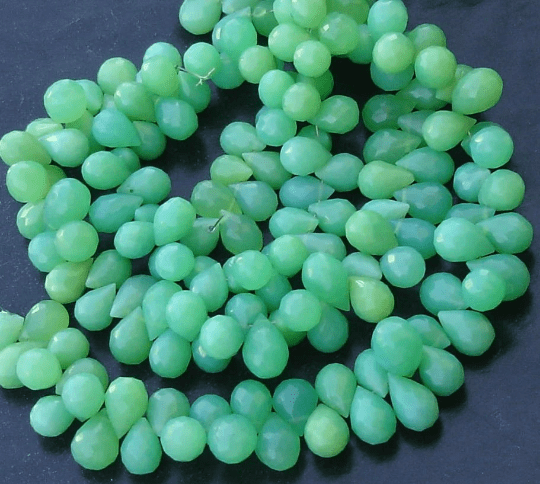 Brand New, 1/2 Strand,Very-FINEST-Rare CHRYSOPRASE CHALCEDONY Faceted Drops, 9-10mm Long size,Gorgeous Quality Rare Colour