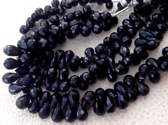 Full, 7 Inch Strand,Superb-Finest Quality BLACK SPINAL Faceted Drops Shape Briolettes, 8-10mm size,Great Item
