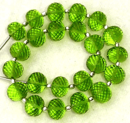 New Arrival,8 Inch Long Strand, PARROT GREEN QUARTZ Micro Faceted Rondells,8mm Long,Great Price Amazing Item