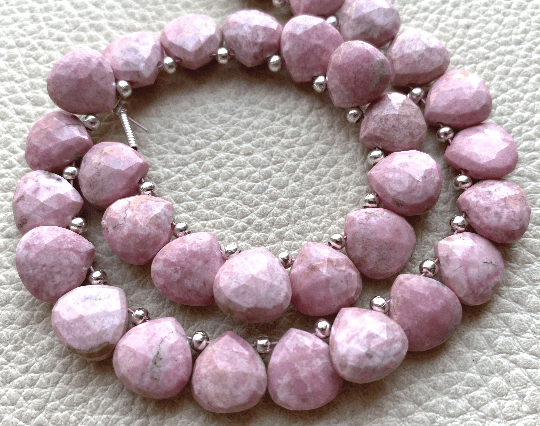 4 Matched Pair, NATURAL PINK RHODONITE Faceted Heart Shape Briolettes, 9x9mm size.Superb Item at Low Price