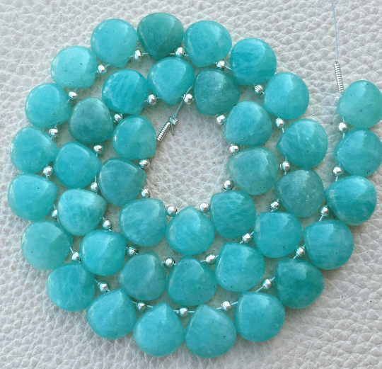 4 Matched Pair, NATURAL BLUE AMAZONITE Smooth Heart Shape Briolettes, 10x10mm size.Superb Item at Low Price