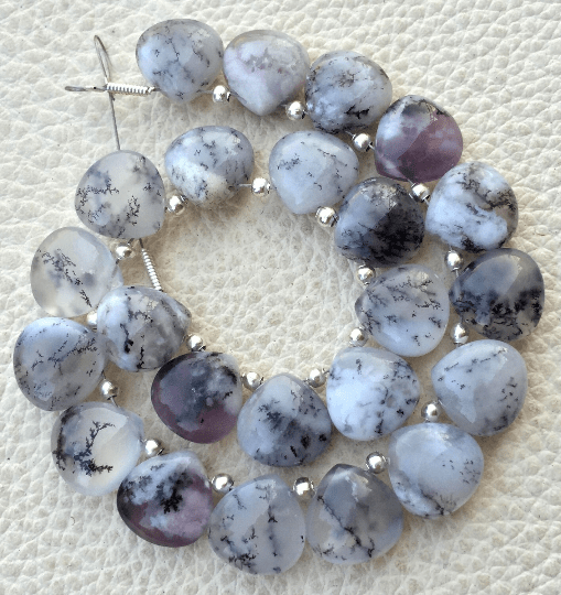 4 Matched Pair, NATURAL DENDRITIC OPAL Smooth Heart Shape Briolettes, 10x10mm size.Superb Item at Low Price