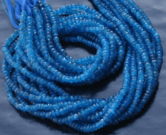Latest Arrival, 4mm Size,Neon Blue Apatite Faceted Rondells,Full 15 Inch Long Strand,Manufacturers Price,Nice Item