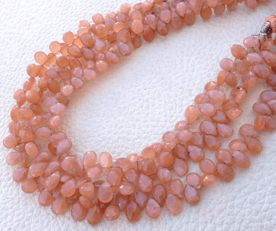 BRAND New, Full 8 Inch Long Strand, DARK Peach Moonstone Faceted Pear,6x4mm Size,Amazing Rare Quality Calibrated Pear.