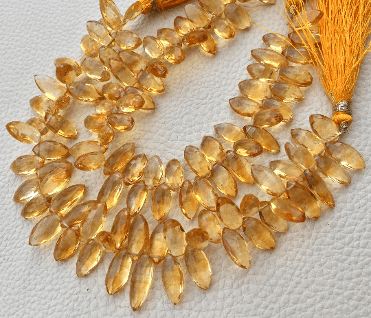 Wholesale Offer, 1/2 Strand,Super Quality NATURAL CITRINE Faceted Puffy Marquise Shape Briolettes,Gorgeous Quality, 14-13MM Size.