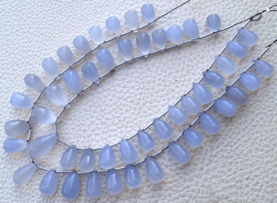 Brand New, AAA Quality Natural HOLLY Blue Chalcedony Smooth Larger size Drops Shaped Briolettes,Full 8 Inch Strand,10-12mm Size,