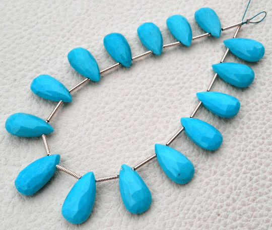 Brand New, 2 Matched Pairs,Larger Size,12x6mm Long, Natural ARIZONA Turquoise Faceted Pear Shape Briolettes,Amazing Rare Quality Turquoise