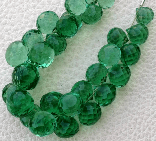 Full 8 Inch Long Strand, NEW GREEN Quartz Micro Faceted Onions Shape Briolettes,7-8mm size,Superb Item at Low Price
