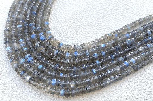 New Arrival, RARE Blue Flashy Labradorite Micro Faceted Rondelles, Full 13 inch Strand, 5.5-5mm, Superb Quality. at Low Price
