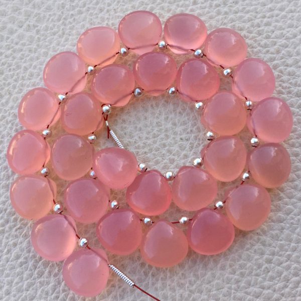 5 Matched Pair, ROSE PINK Chalcedony Smooth Heart Shape Briolettes, 10x10mm size.Superb Item at Low Price