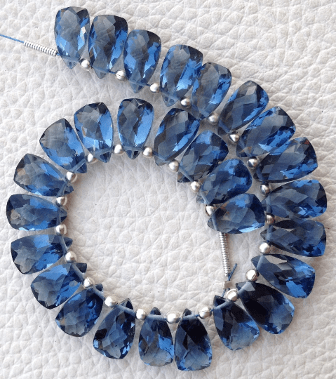 Brand New, Full 6 Inch Strand, LONDON BLUE QUARTZ Faceted Pyramid Shape Briolettes,10x6mm size,Superb Item at Low Price