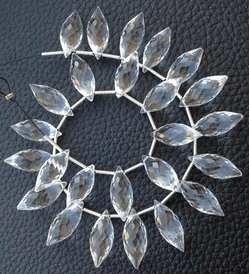 5 MATCHED PAIRS, Rock Crystal Quartz Micro Faceted Dew Drops Briolettes,18mm Long, Great Item