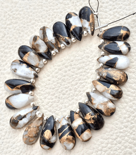 4 Matched Pair, Ivory Copper Obsidian Smooth PEAR Shape Briolettes, 15x7mm size.Superb Item at Low Price
