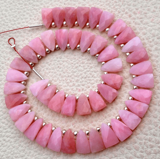 Brand New, 1/2 Strand, PERUVIAN PINK OPAL Faceted Pyramid Shape Briolettes,10x6mm size,Superb Item at Low Price