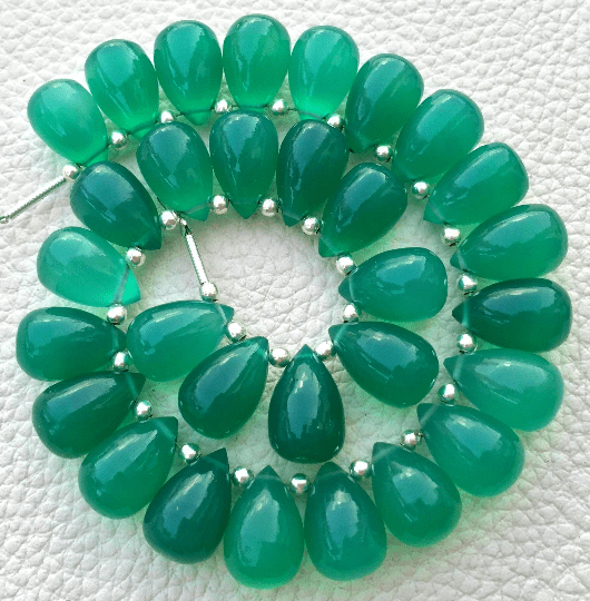 Brand New, 5 Matched Pairs, 12x8mm Long aprx.,GREEN ONYX CHALCEDONY Smooth Drops Briolettes,Amazing Item at Low Price