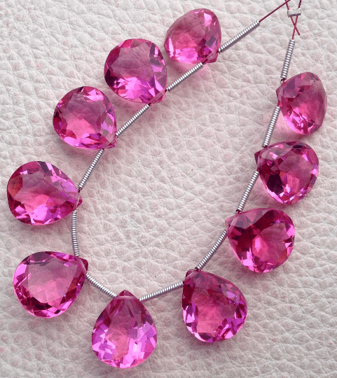 Brand New,4 Matched pairs, Superb New RUBELITE PINK Quartz, New Cut Faceted Heart Shape Briolettes,12x14mm Long,Superb