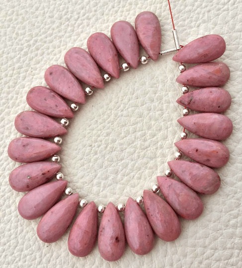 4 Matched Pair, NATURAL PINK JASPER Smooth Pear Shape Briolettes, 15x7mm size.Superb Item at Low Price