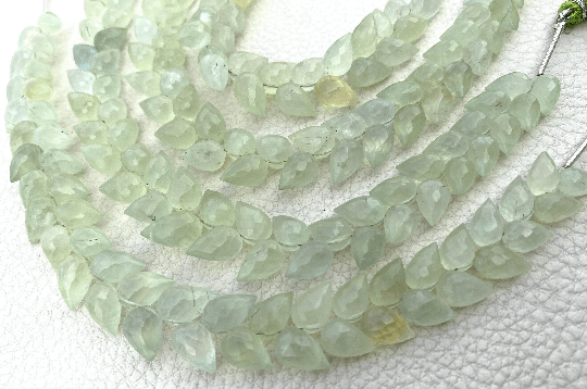Brand New, Full 6.5 Inch Long Strand, Finest Quality Natural PREHNITE Faceted Fancy Drilled Drops Briolettes, 9-10mm Long.Amazing Item.