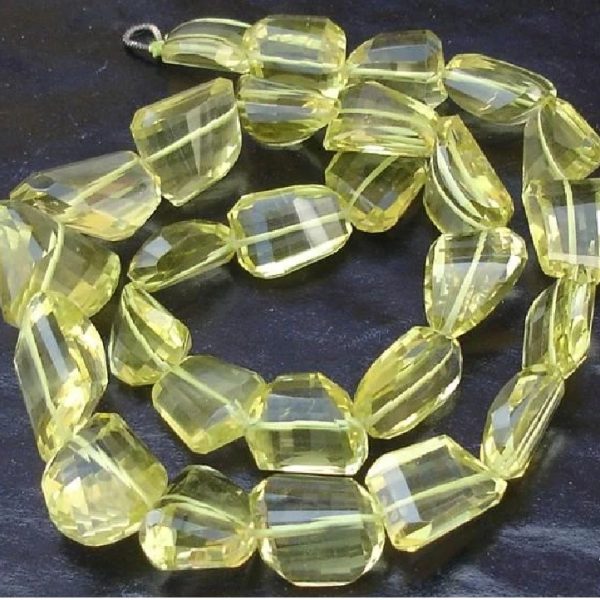 8 Inch Long Strand, Super Shiny Green LEMON Quartz Step Cut Faceted Nuggets, 14-20mm Long size,GORGEOUS