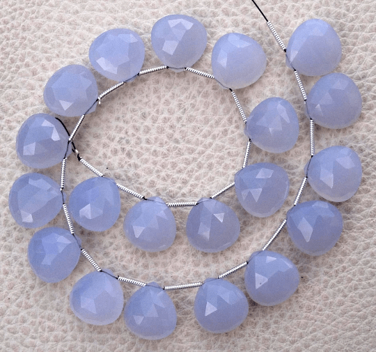 Brand New, 2 Matched Pairs,12x12mm NATURAL HOLLY BLUE Chalcedony Faceted Heart Briolettes,Amazing Item at Low Price